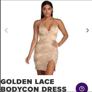 Golden lace body con dress